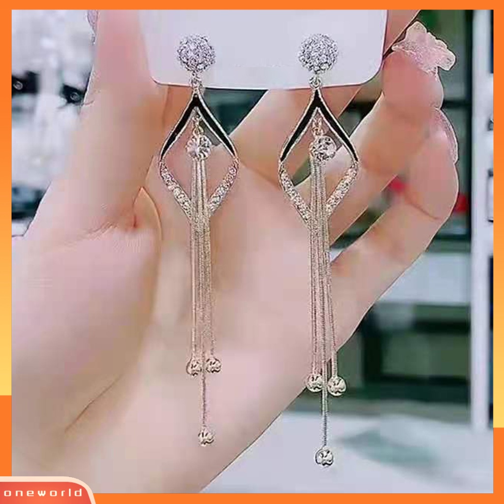 [WOD] 1pasang Anting Wanita Rumbai Berlian Imitasi Tahan Lama Romantis Drop Earrings Untuk Pacaran