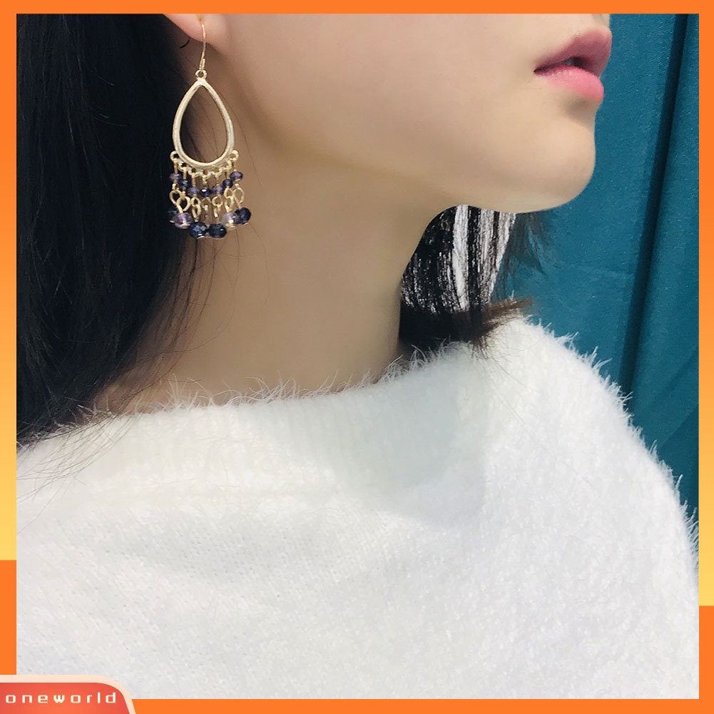 [WOD] Wanita Kristal Imitasi Berongga Tetesan Air Jumbai Menjuntai Kait Anting Perhiasan Pesta