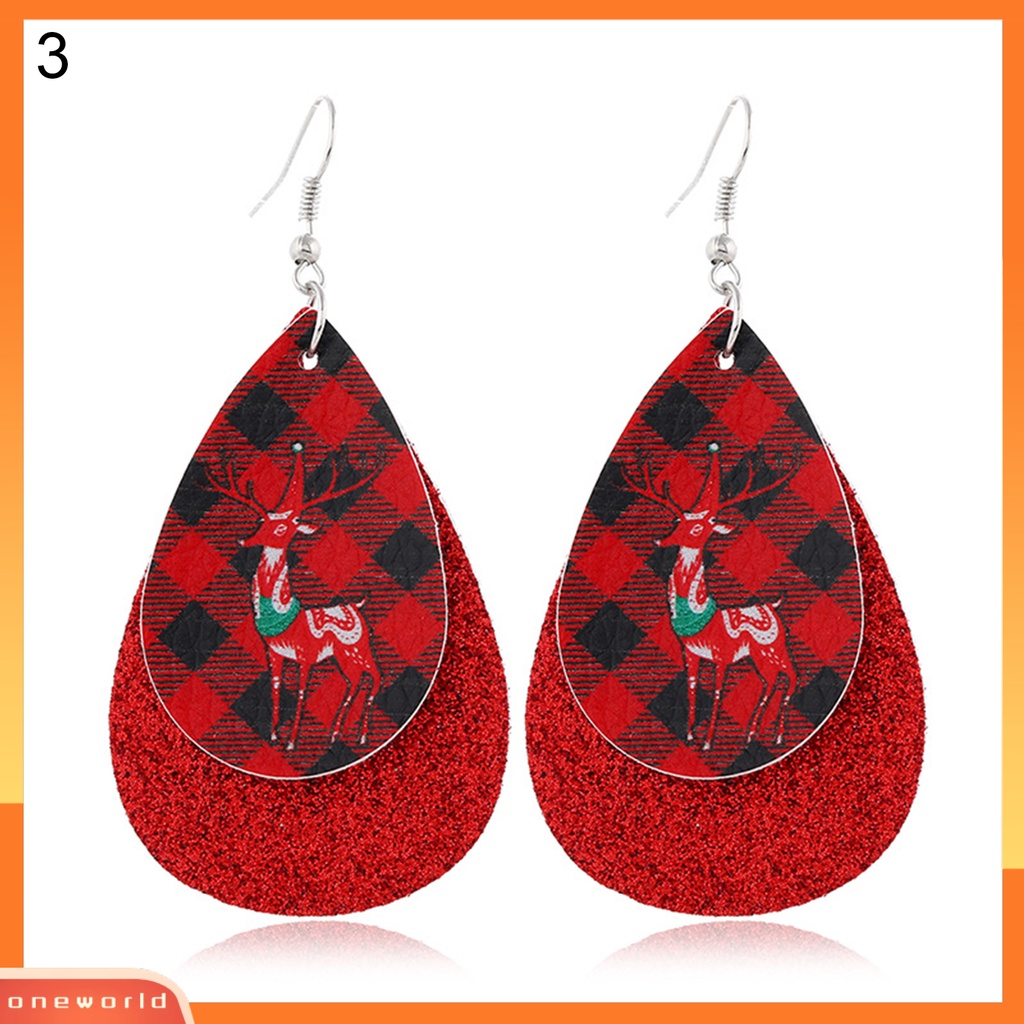 [WOD] Wanita Santa Claus/Snowman/Elk Kulit Imitasi Natal Drop Hook Anting Hadiah