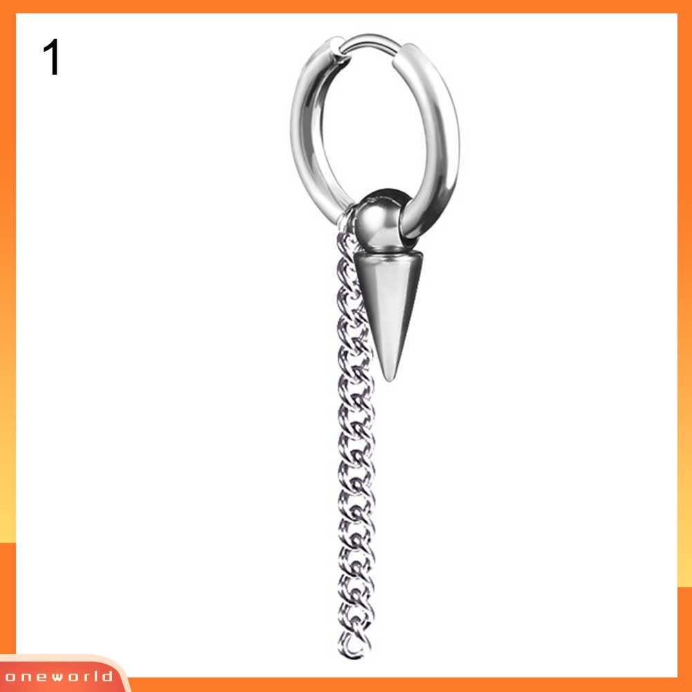 [WOD] 1pc Pria Fashion Stainless Steel Rantai Panjang Telinga Klip Gesper Jalan Hoop Anting