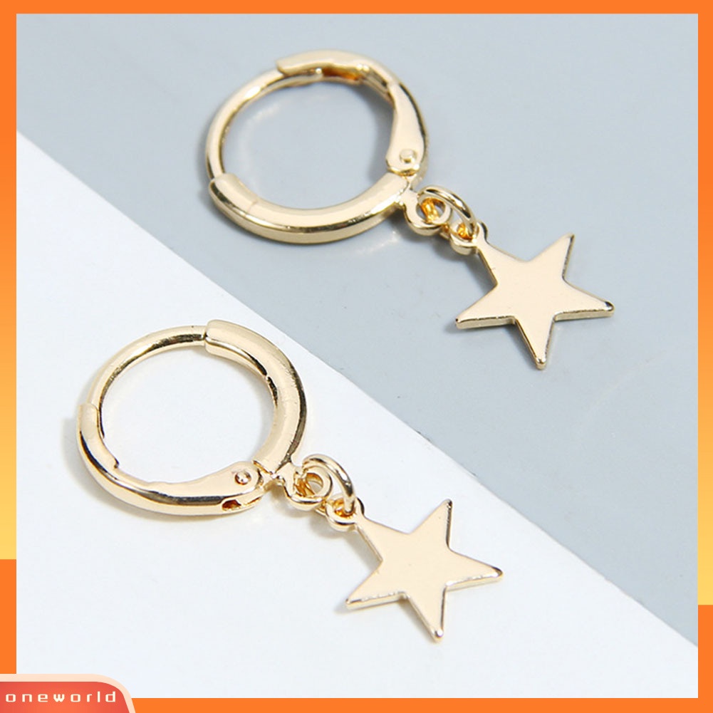 [WOD] Fashion Wanita Sederhana Pentacle Pendant Hoop Huggie Earrings Pesta Perhiasan Hadiah