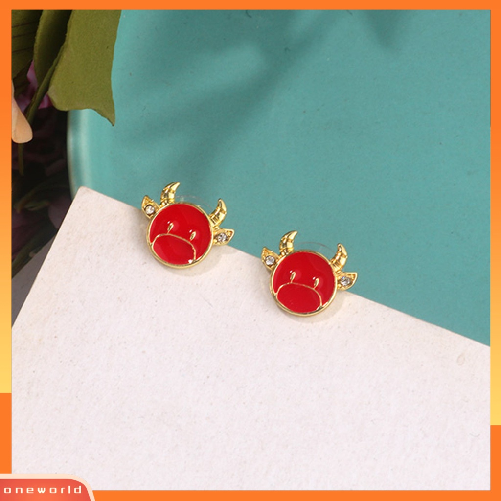 [WOD] Lucu Banteng Anting Kreatif Berlian Imitasi Hewan Telinga Studs Tergantung Perhiasan Hadiah
