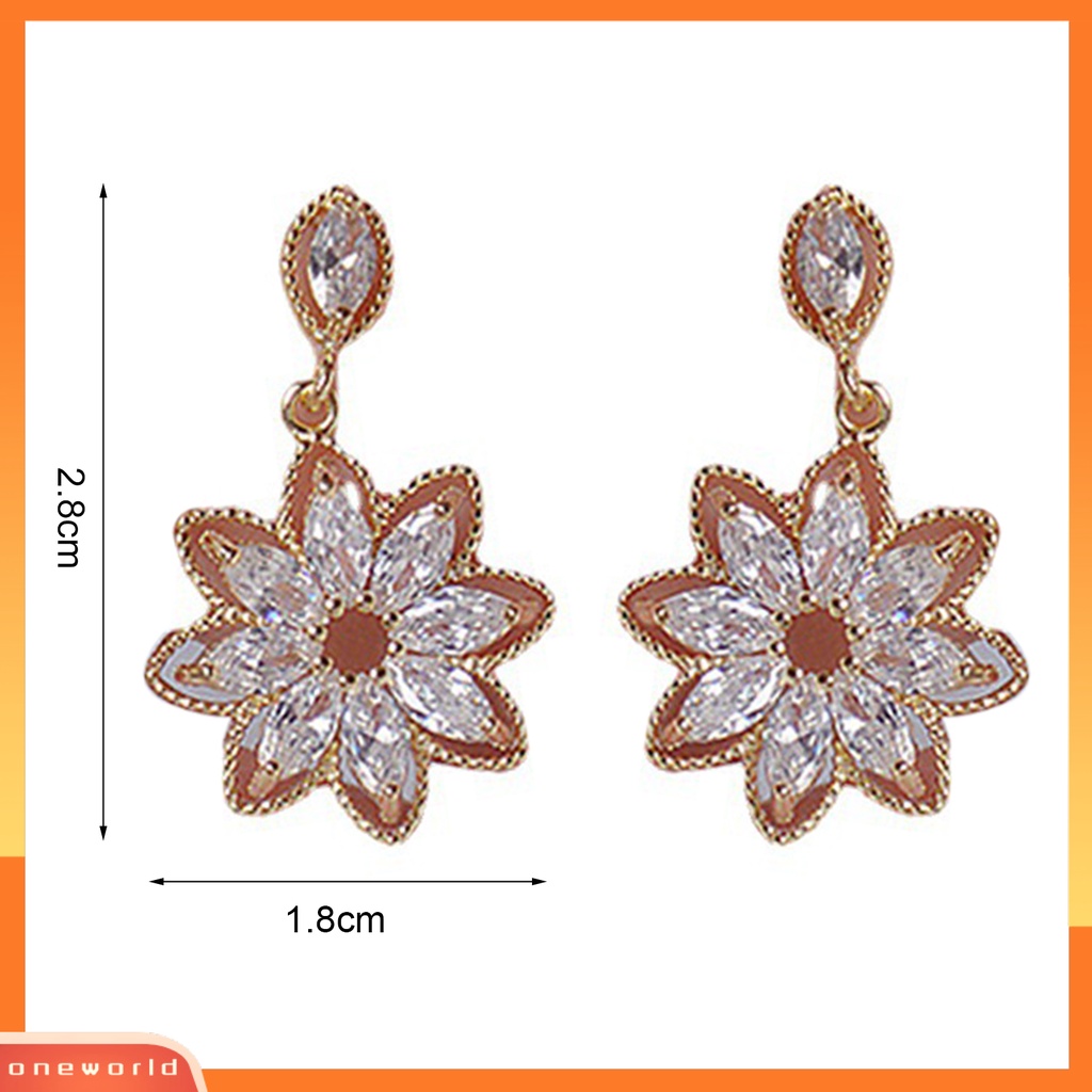 [WOD] 1pasang Drop Earrings Berongga Keluar Simetris Shiny Faux Crystal Bentuk Bunga Anting Pernikahan Perhiasan Perempuan