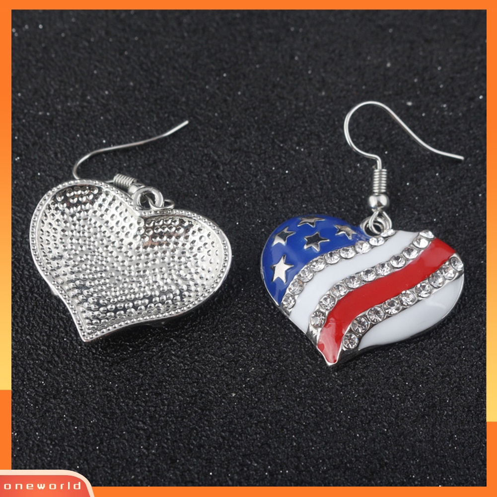 [WOD] Chic Bendera Amerika Hati Bintang Berbentuk Berlian Imitasi Ear Hook Anting Wanita Perhiasan