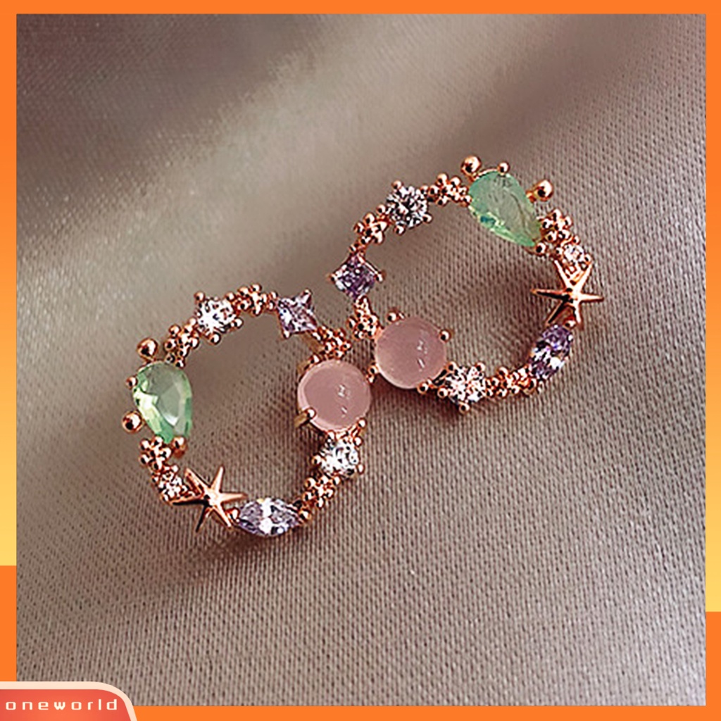 [WOD] 2pcs Ear Stud Anting Tusuk Berlian Imitasi Warna-Warni Lucu Cantik Pink Hijau Untuk Dekorasi