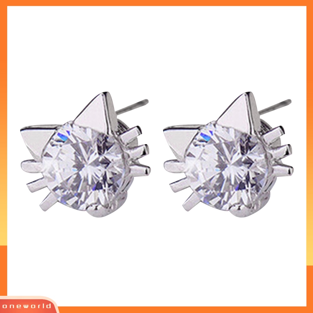 [WOD] Lucu Wanita Cubic Zirconia Hias Bentuk Kucing Telinga Stud Anting Pesta Perhiasan Hadiah