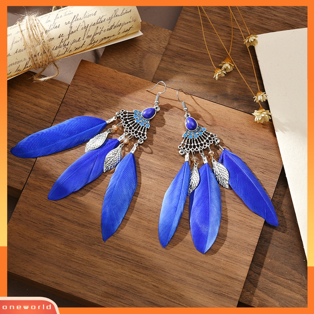 [WOD] 1pasang Anting Lady Bulu Sintetis Bohemia Kreatif Jumbai Menjuntai Anting Prom Jewelry