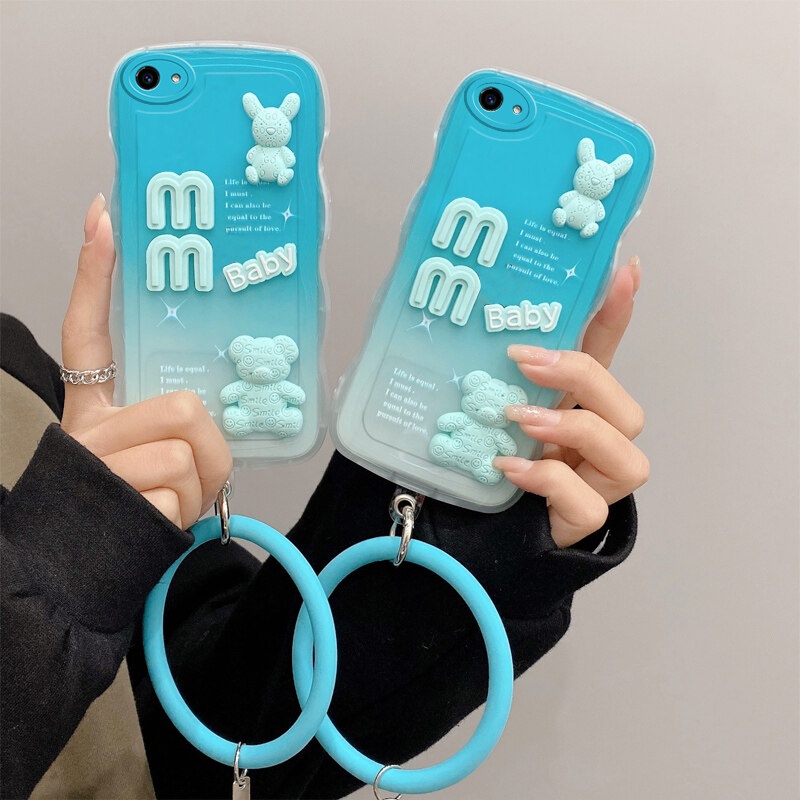 Andyh Desain Baru Untuk OPPO F5 F7 Case 3D Lucu Bear+ Gelang Warna Solid Fashion Premium Gradien Lembut Casing Ponsel Silikon Shockproof Casing Pelindung Penutup Belakang