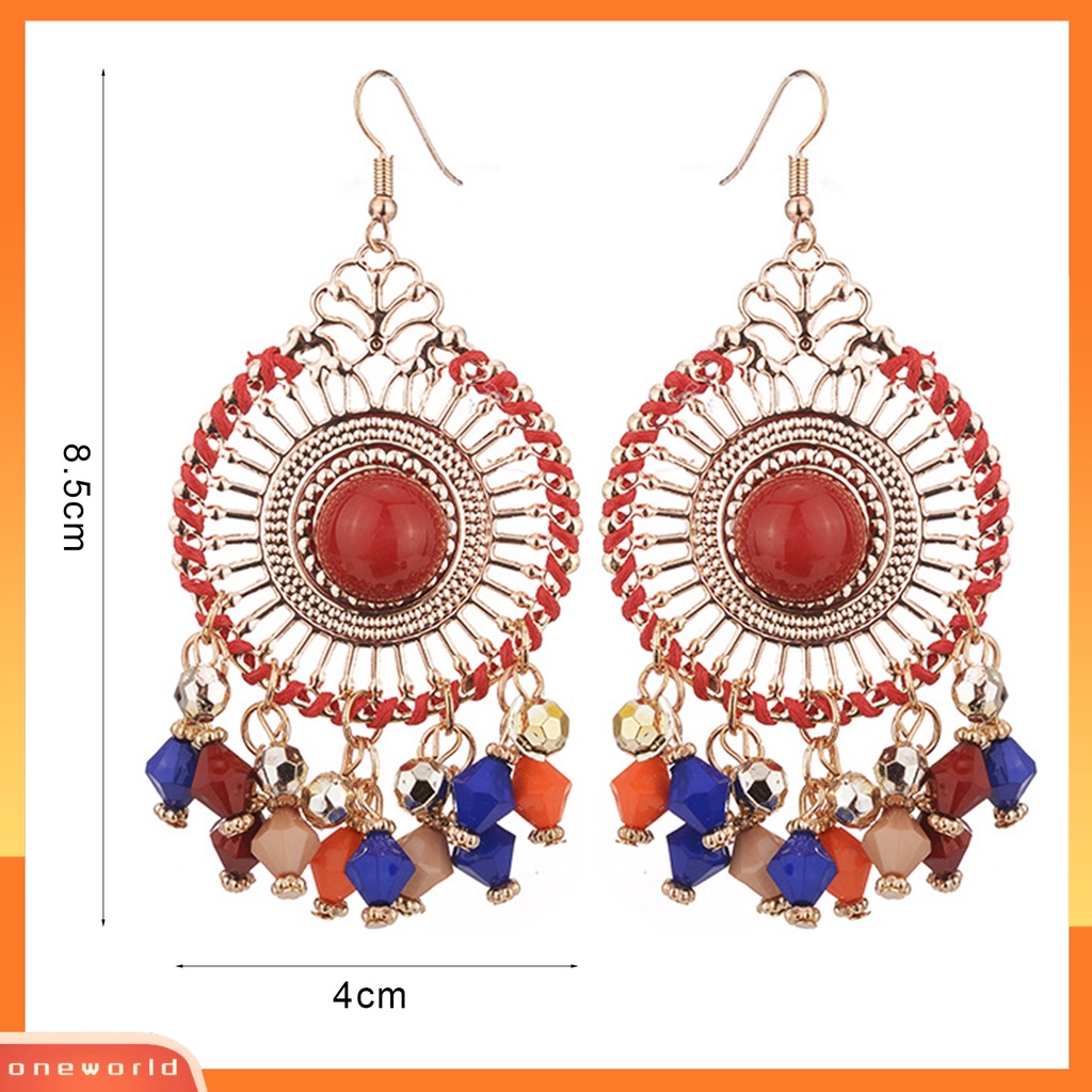 [WOD] 1pasang Wanita Anting Kait Warna-Warni Etnik Anti-Cacat Gaya Bohemia Rumbai Drop Earrings Perhiasan Wanita