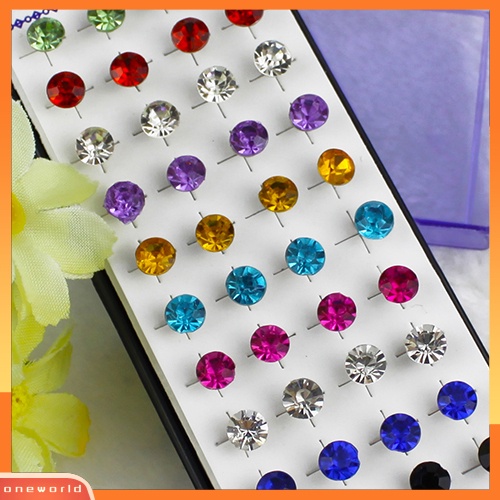 [WOD] 20pasang Warna Campur Wanita Berkilau Bulat Berlian Imitasi Gothic Stud Earrings