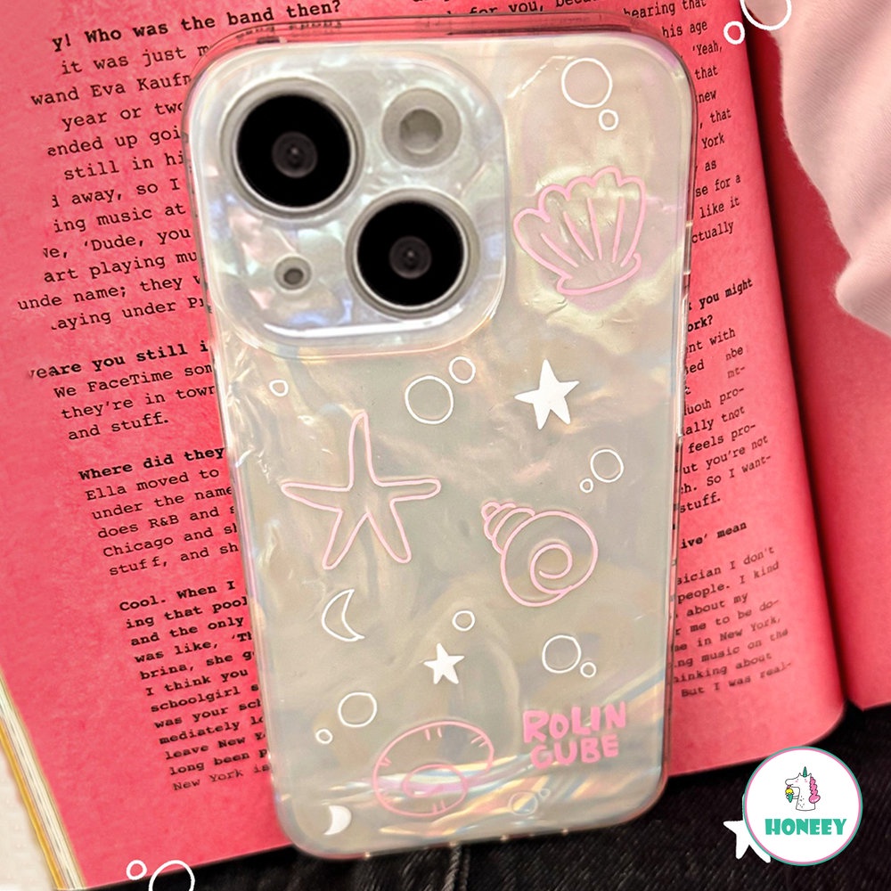 IPHONE Korea Glitter Ocean Lines Back Cover Kompatibel Dengan Iphone11 12 Pro 13 14 Pro Max14 Plus Case Kartun Lucu IMD Phone Cover