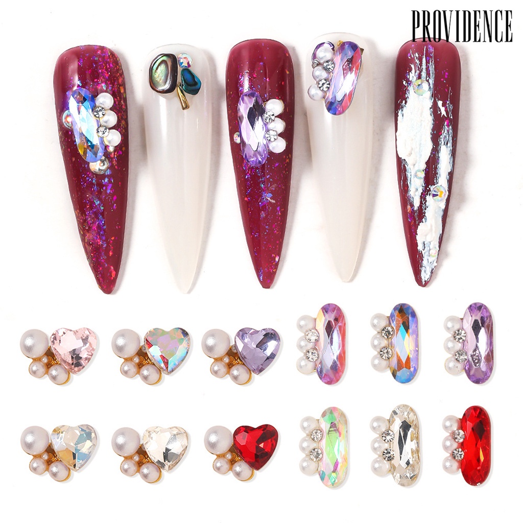 Providence 10Pcs Ornamen Kuku Tiga Dimensi Indah Bersinar Mewah Mutiara Imitasi DIY Nail Art Nail-Beauty Nail Art Dekorasi Berlian Imitasi Perlengkapan Salon Kuku