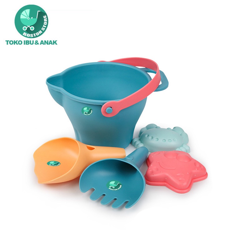 Bostonstore Silicone Beach Bucket &amp; Toys / Mainan Pasir pantai anak KIDS BEACH TOY SET 7 in 1 / Scrunch bucket / Mainan Pantai / Mainan Pantai Anak 1 set Lengkap / Mainan Pantai Anak / Mainan Pantai Silikon / Mainan Pantai Ember / Ember Pantai
