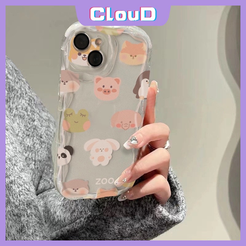 IPHONE Casing Ponsel Kompatibel Untuk Iphone13 11 14 12 Pro Max XR 7Plus 6 7 8 6s Plus X XS Max SE 2020 3D Wavy Curved Edge Cute Rabbit Pig Frog Kartun Hewan Kecil Bebek Beruang Soft Tpu Case