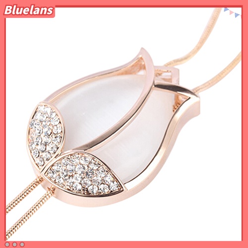 [BLS] Fashion Wanita Kecantikan Bunga Tulip Liontin Rhinestones Sweater Panjang Kalung