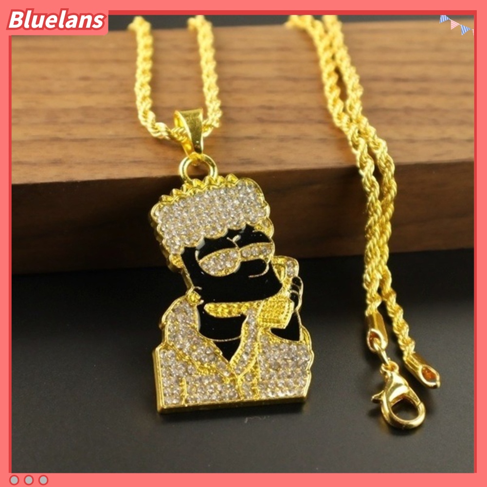 [BLS] Hip Hop Pria Berlian Imitasi Kartun Simpson Liontin Kalung Memutar Rantai Perhiasan Hadiah