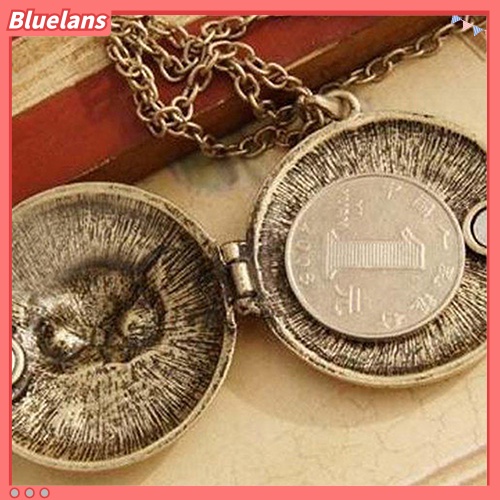 [BLS] Wanita Vintage Biru Berlian Imitasi Mata Owl Liontin Liontin Kalung Rantai Panjang