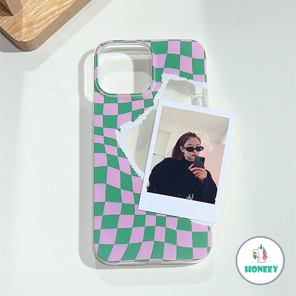 Pink Green Grid Phone Case Untuk iPhone 14 Pro Max Case iPhone 13 12 11 Pro Max XR XS 7 8 Plus SE Shockproof Lembut TPU Cover