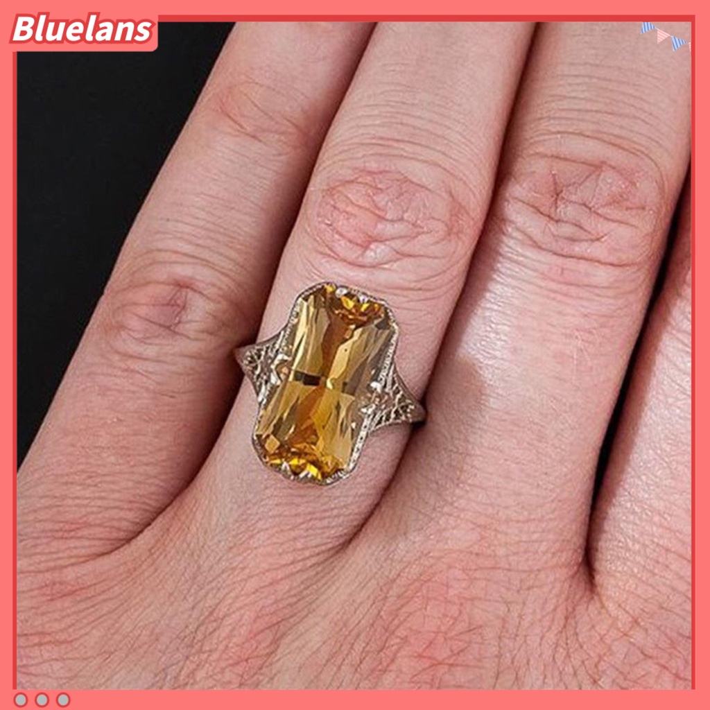 [BLS] Cincin Band Tunangan Berongga Keluar Ukir Cubic Zirconia Perhiasan Electroplating Geometric Finger Ring Untuk Pesta Perjamuan Pernikahan