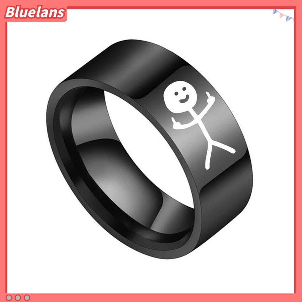 [BLS] Cincin Pasangan Hip Hop Dipoles Fashion Perhiasan Hadiah Baja Titanium Gambar Tangan Stickman Graffiti Wanita Ring Untuk Perjamuan