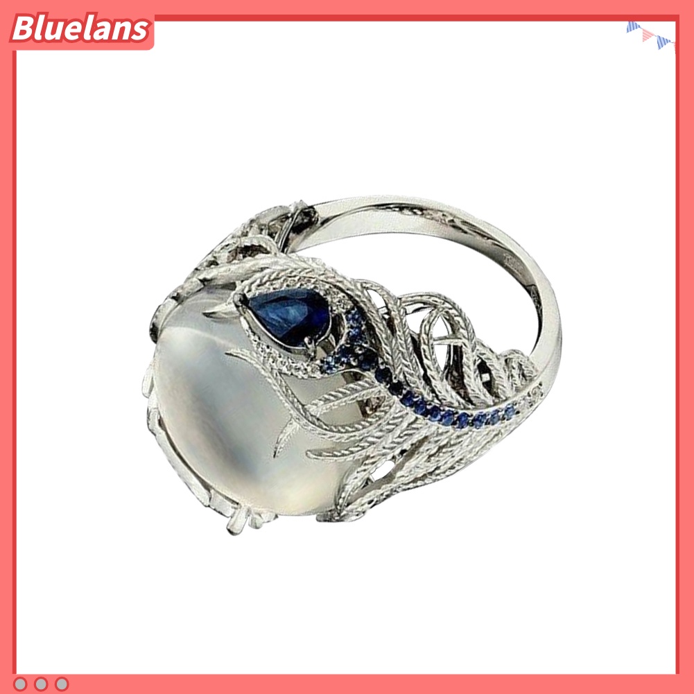 [BLS] Vintage Besar Buatan Moonstone Pesona Wanita Cincin Jari Perhiasan Hadiah Pesta