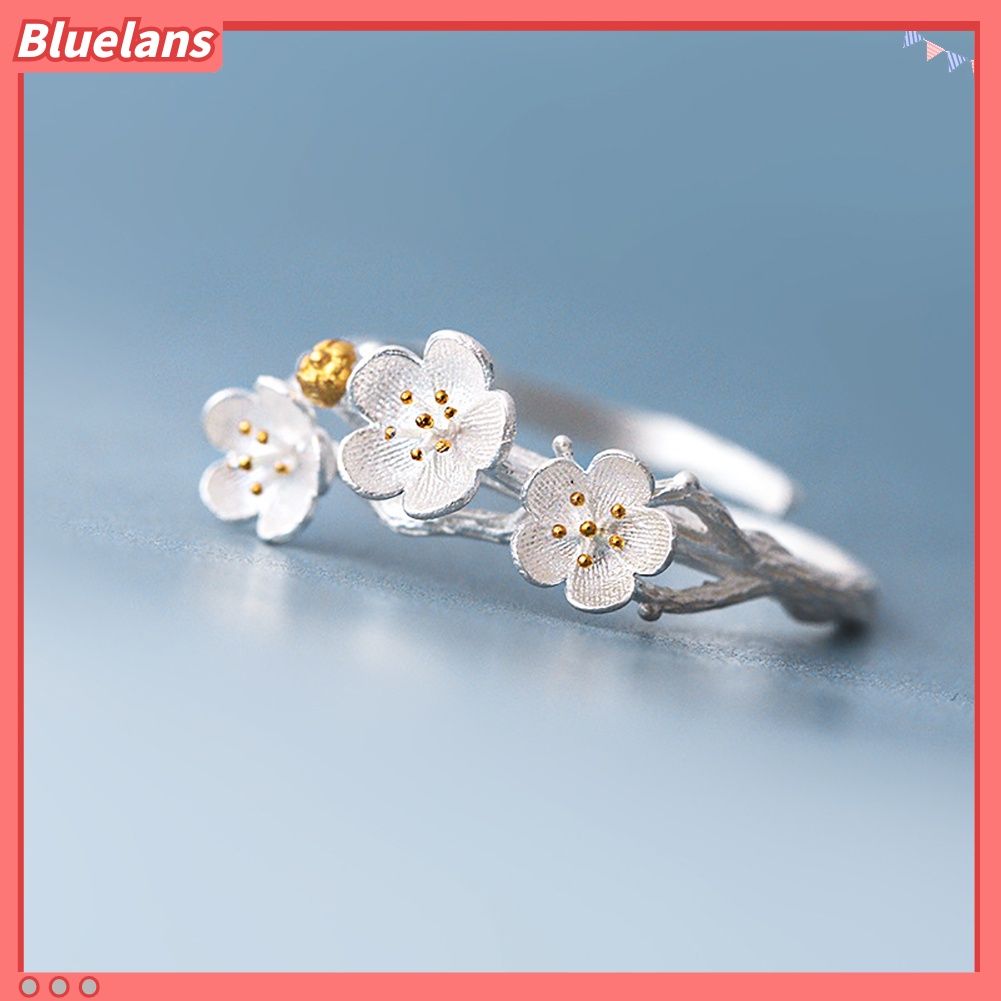 [BLS] Mode Plum Blossom Cincin Jari Terbuka Buatan Tangan Bunga Dapat Disesuaikan Perhiasan Wanita