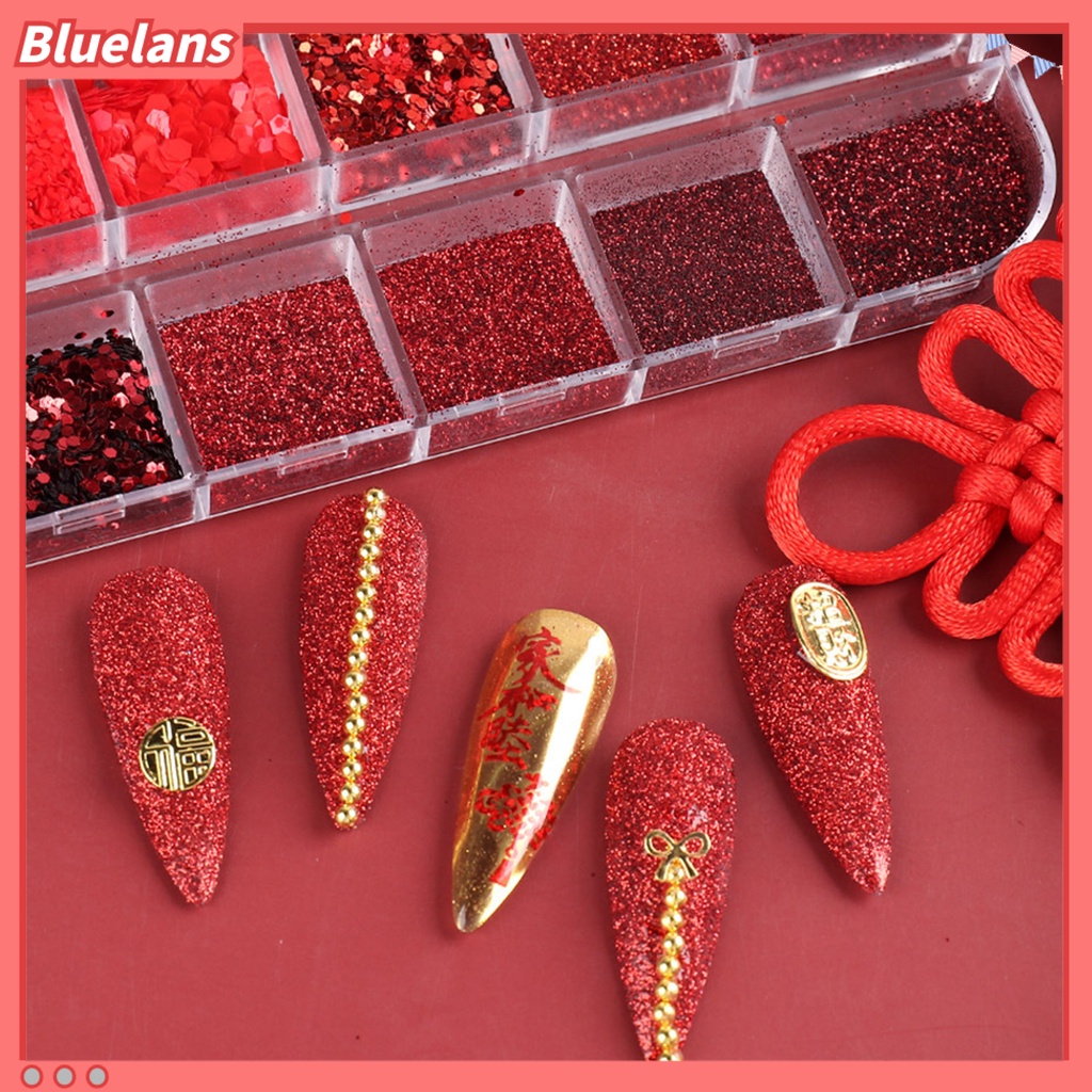 [BLM] 12kisi /Box Manicure Glitter Aman Portabel Permukaan Mengkilap Wine Red Nail Sequin Untuk Pengantin Wanita
