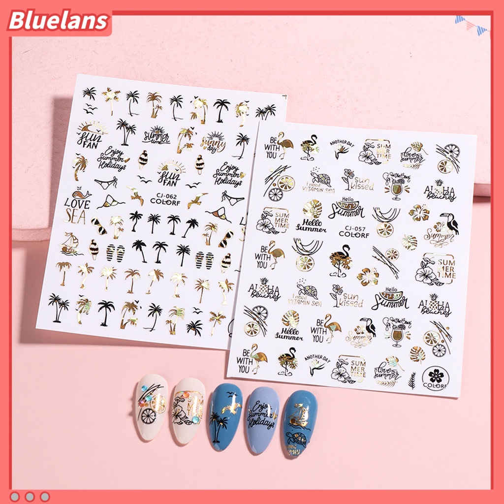 [BLM] Stiker Dekorasi Kuku Green Leaves Marine Life Decal Self-adhesive Lucu Graffiti 2D Nail Art Stiker Manicure Decal Perlengkapan Kuku
