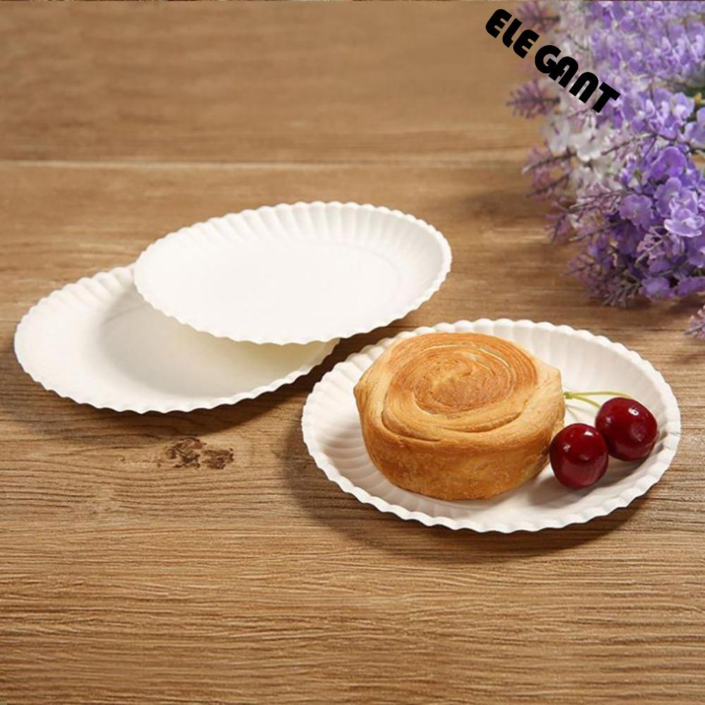 [Elegan] Piring Sekali Pakai Biodegradable 50pcs /pack Putih Untuk BBQ,Wedding,Home Round Paper Material Party Supplies