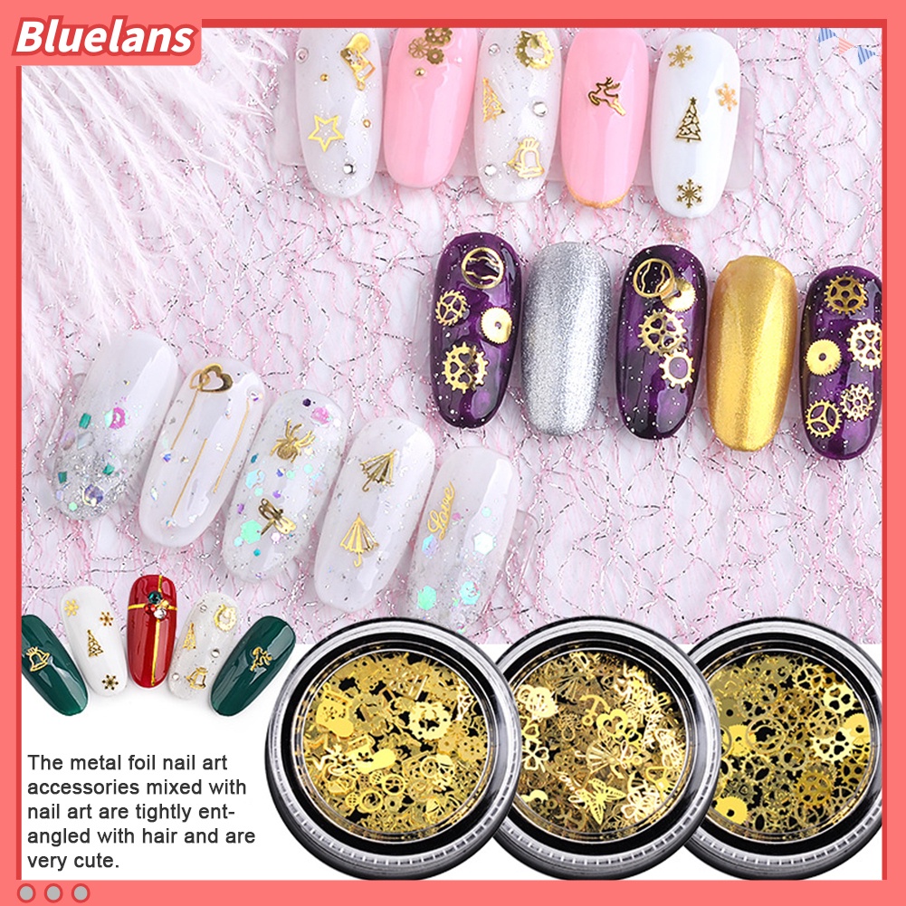 [BLM] 2kotak Logam Berongga Keluar Natal Daun Gear Irisan Nail Art Sequin Decals