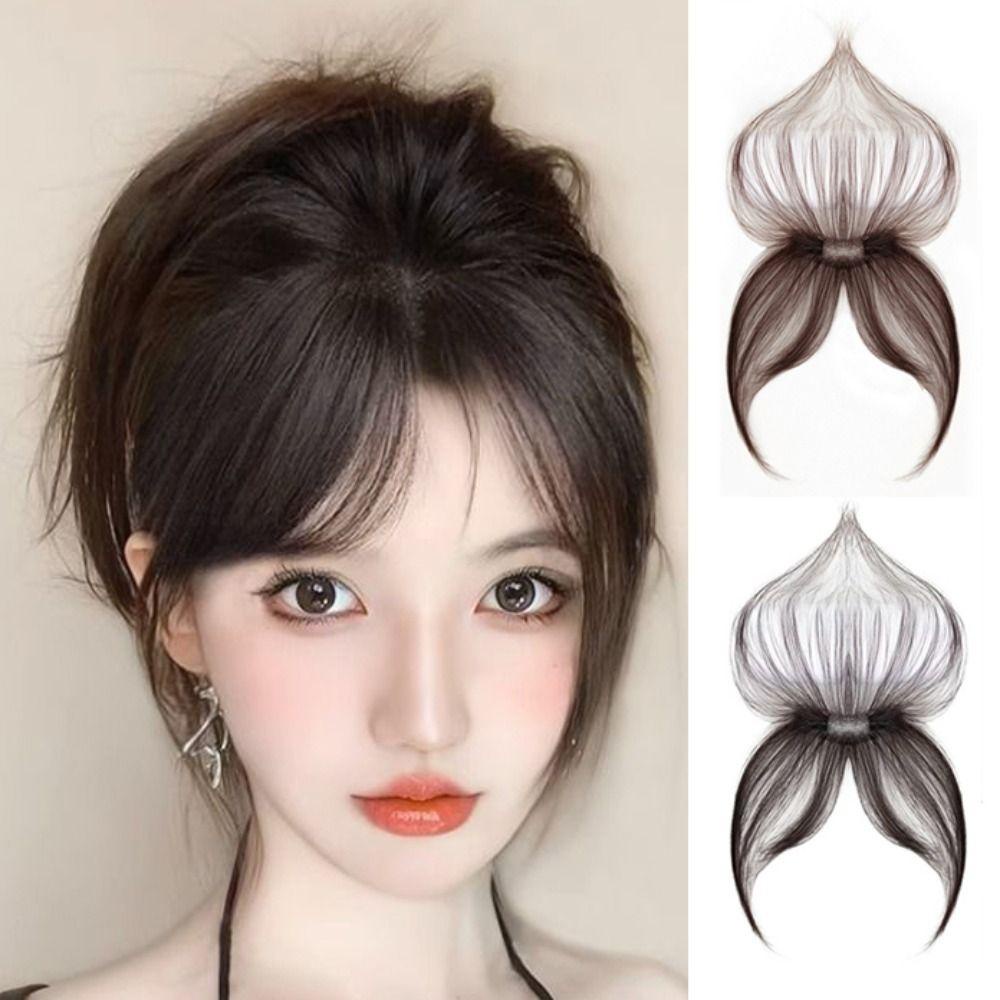 Mxbeauty 3D Delapan Karakter Poni Fasion Coklat Tak Terlihat Wanita Berbulu Penutup Palsu Rambut Putih Meningkatkan Volume Rambut Gadis Ekstensi Rambut