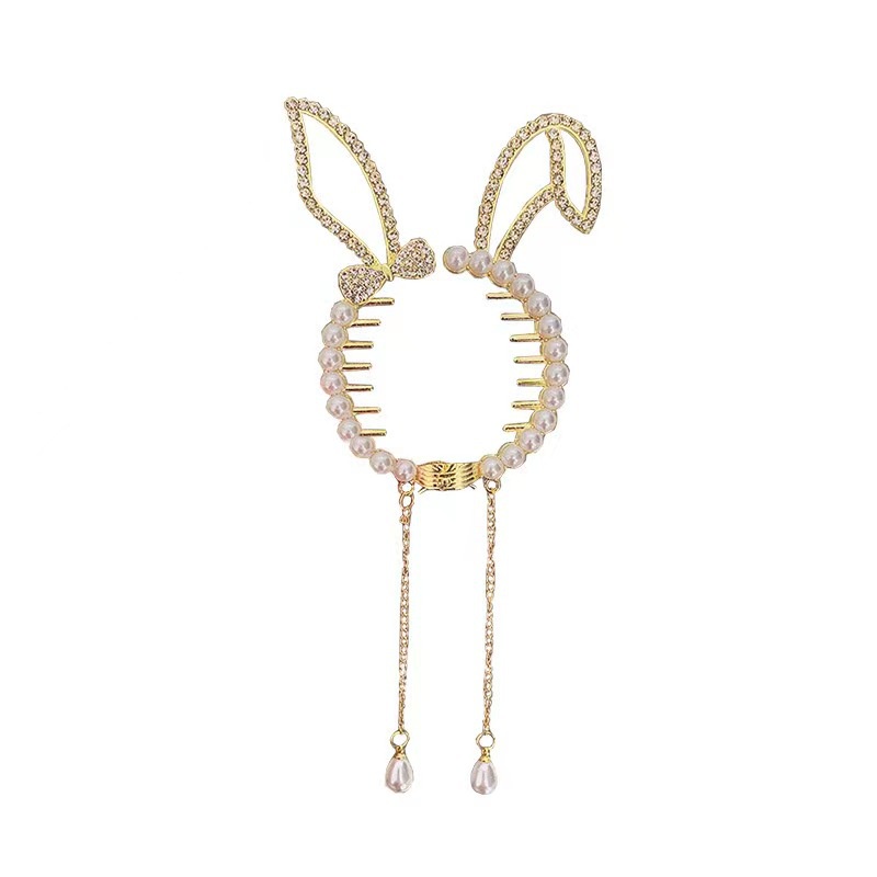 Fringed pearl hairpin girl Lucu Kartun Sayap Malaikat Telinga Kelinci Korea Berkilau Hiasan Rambut Berlian