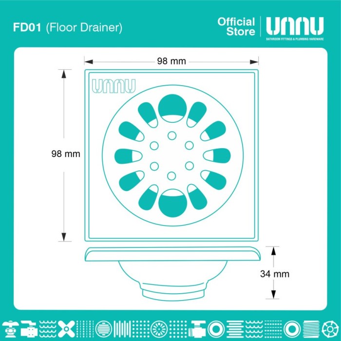 Floor Drain 1 1/2&quot; FD01 Merk Unnu