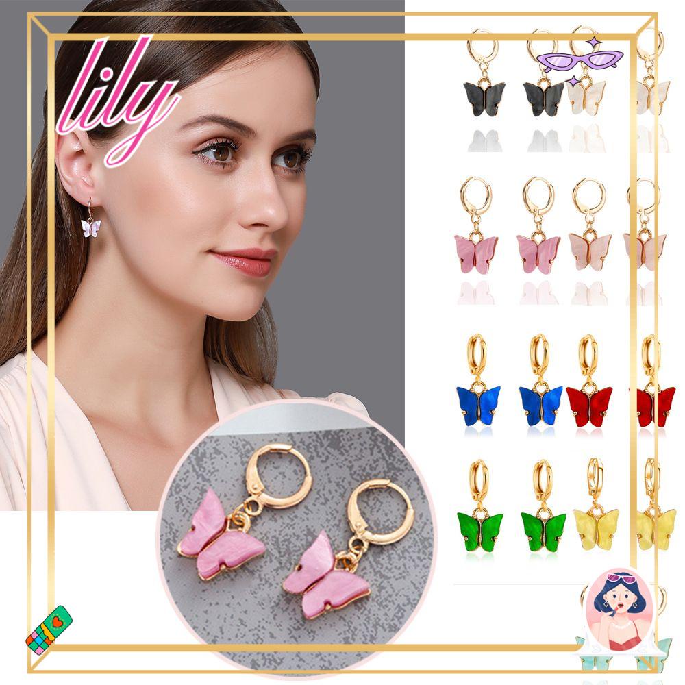 Lily Butterfly Earrings Pesta Kesederhanaan Warna-Warni Fashion Asimetris Akrilik Menjuntai