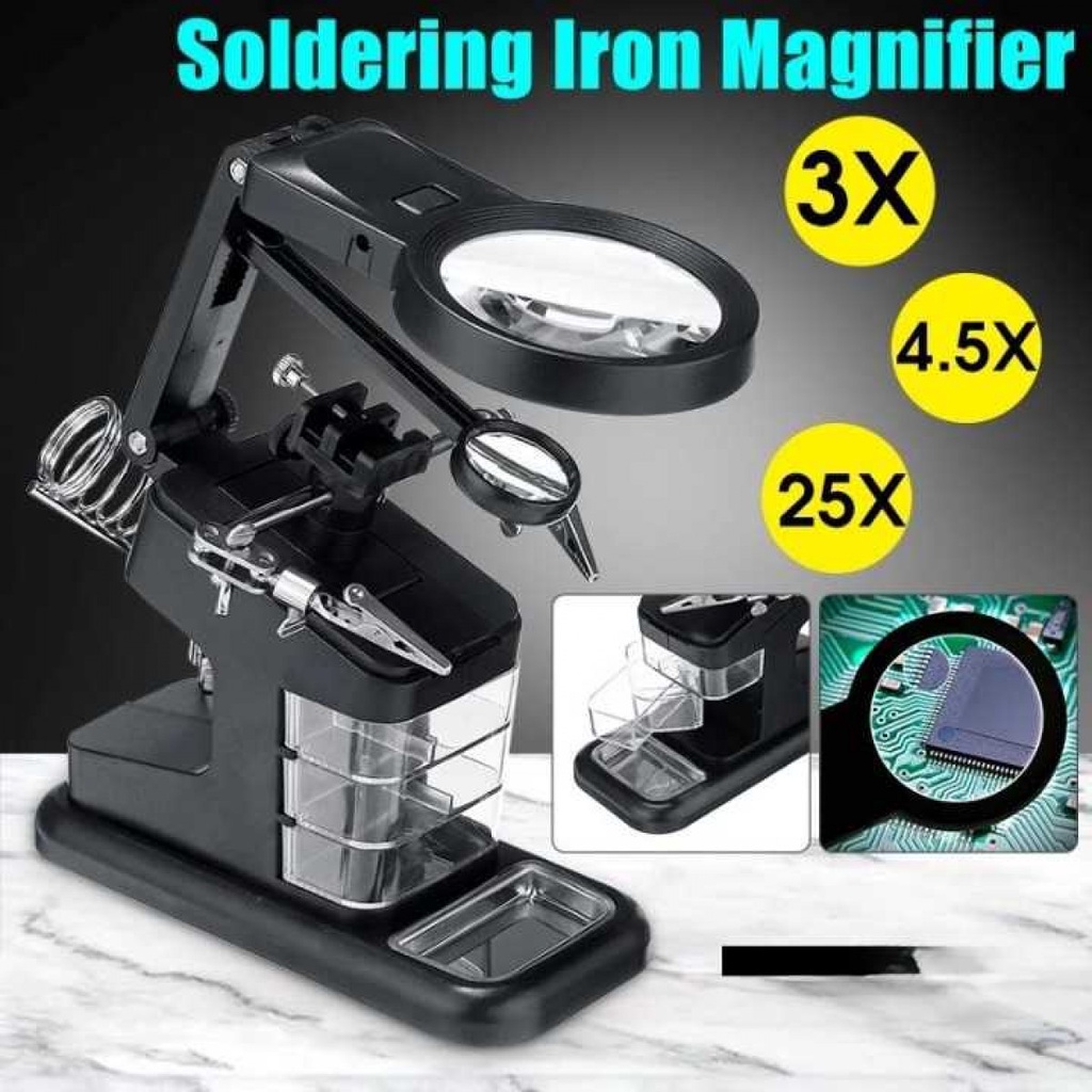 Pegangan Solder dengan Kaca Pembesar LED Welding Magnifier