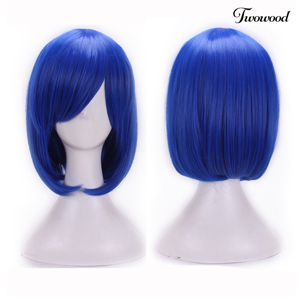 Twowood Wanita Gadis Cosplay Wig Serat Suhu Tinggi Lurus Pendek Wig Rambut Anime