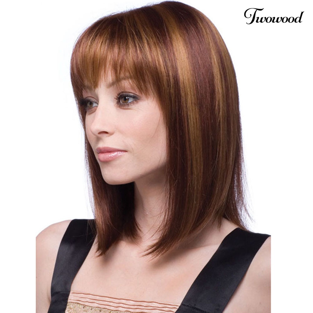 Twowood Fashion Pendek Bob Lurus Poni Wig Wanita Alami Sopak Cosplay Aksesori