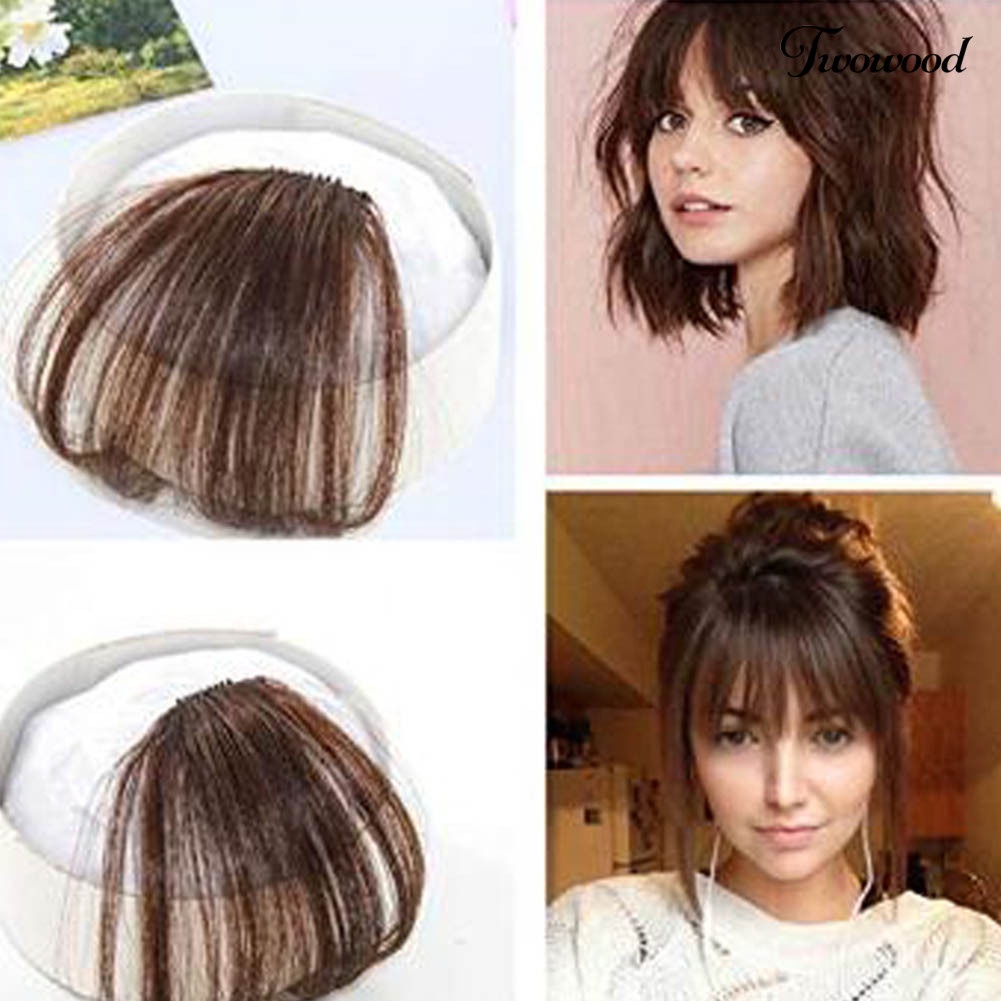 Twowood Fashion Wanita Tipis Klip On Air Bang Front Fringe Wig Hair Extension Sopak