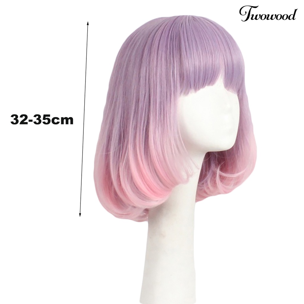 Twowood Wig Cosplay Anime Keriting Tahan Panas Hias Bentuk Pir Wig Pink Untuk Gadis