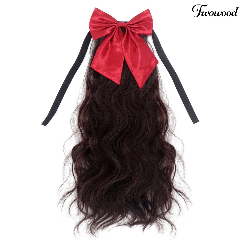 Twowood Wig Ekor Kuda Memperbaiki Elastisitas Tertinggi Alat Kecantikan Perempuan Wig Busur Keriting Panjang Untuk Gadis