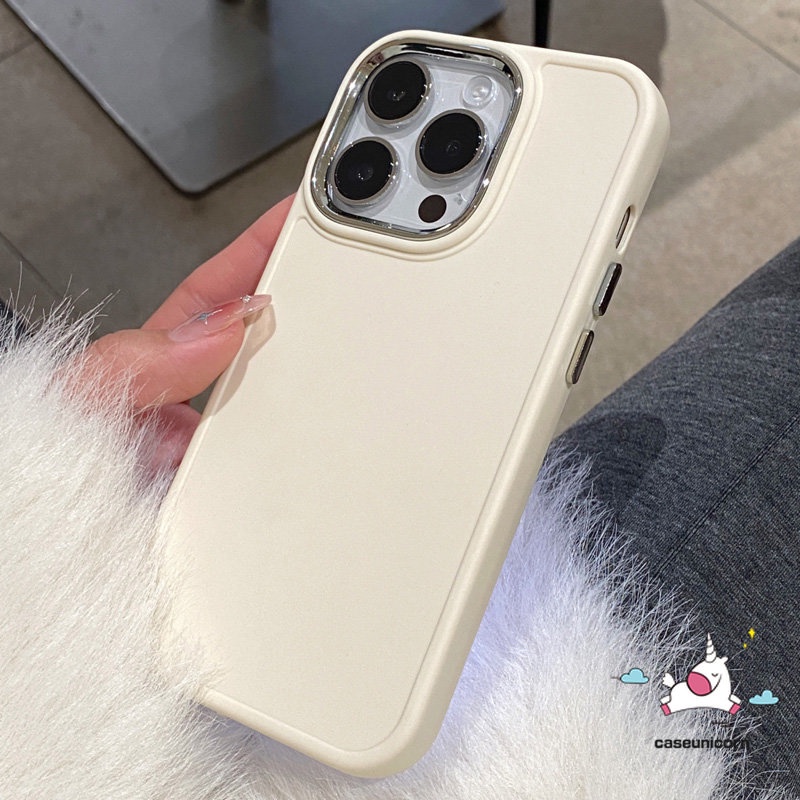 IPHONE Kompatibel Untuk Iphone7 8 Plus XR 11 13 14 12 Pro MAX X XS MAX Warna Solid Bingkai Lensa Logam Plating Sederhana Soft Cover Dengan Kartun Lucu Puppy Bear Fries Pisang Aksesoris Bracket