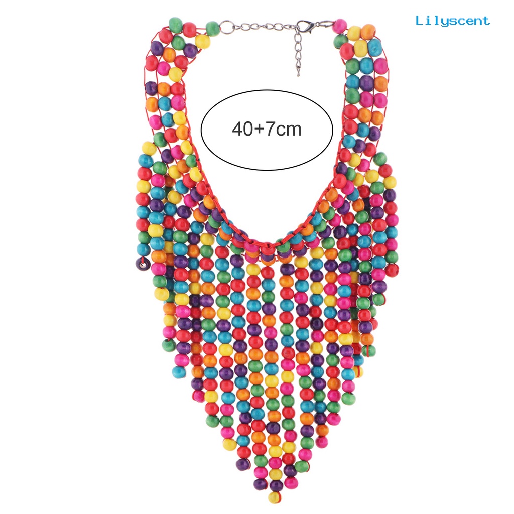 [LS]Wanita Kalung Vintage Multilayer Manik-Manik Warna-Warni Buatan Tangan Kepribadian Menawan Boho Rumbai Manik-Manik Kayu Bib Kalung Aksesoris Pesta