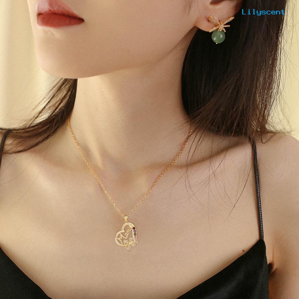 [LS]Charm Kalung Electroplating Shiny Rhinestone Cubic Zirconia Geometris Leher Dekorasi Tahan Luntur Cinta Hati Ibu Liontin Kalung Hadiah Hari Ibu