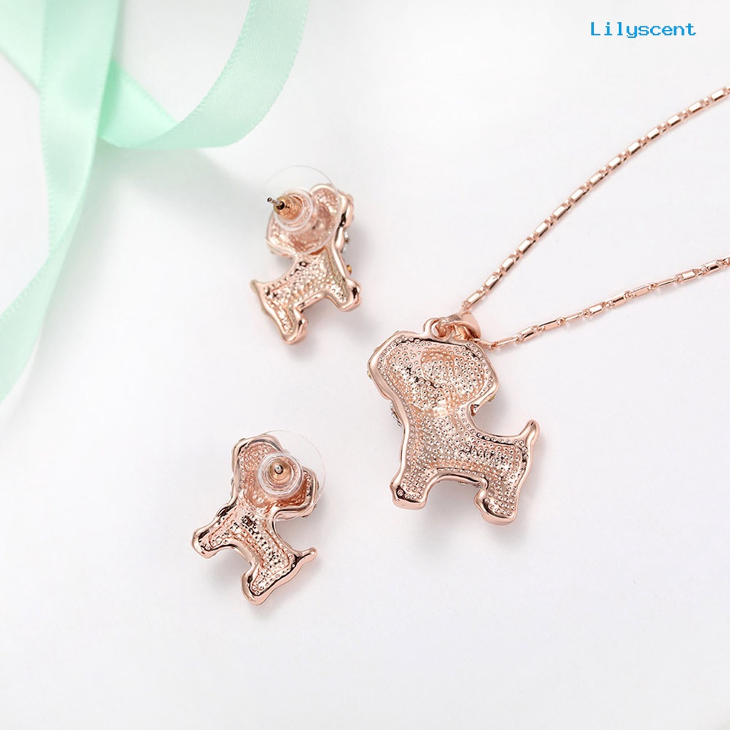 [LS]1 Set Wanita Anjing Kalung Indah Mewah Elegan Dainty Golden Hadiah Padat Berlian Imitasi Bertatahkan Puppy Stud Earrings Kit Fashion Perhiasan