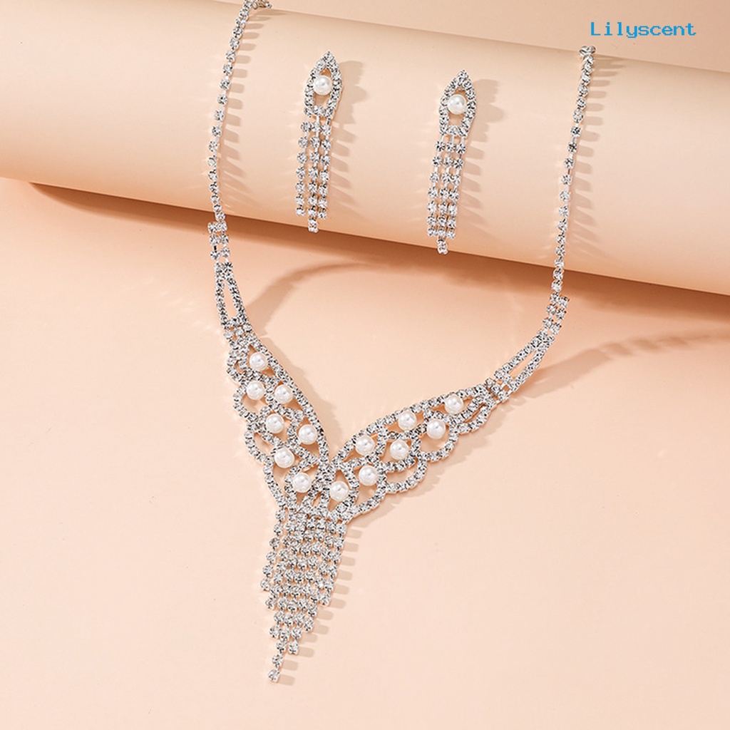 [LS]1 Set Kalung Anting Set Berlebihan Bersinar Panjang Rumbai Geometris Mutiara Imitasi Berdandan Hypoallergenic Menjuntai Anting Liontin Kalung Set Perjamuan Aksesori