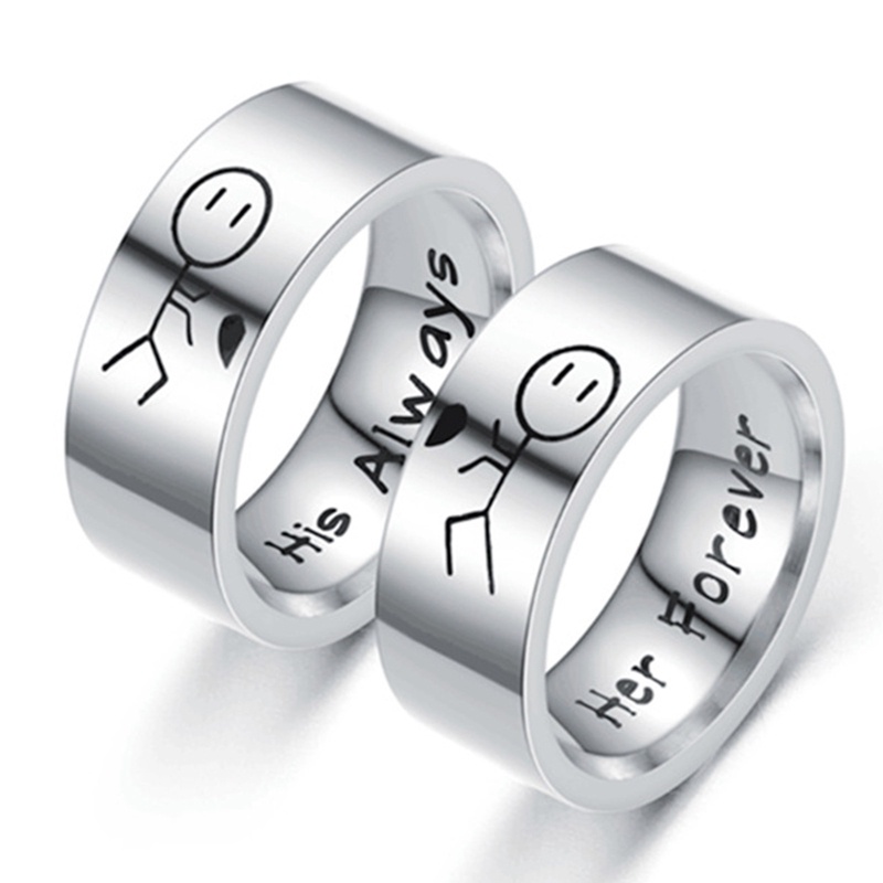 His Always Her Forever Couple Ring Simple Wedding Engagement Lovers Cincin Stainless Steel Hadiah Valentine