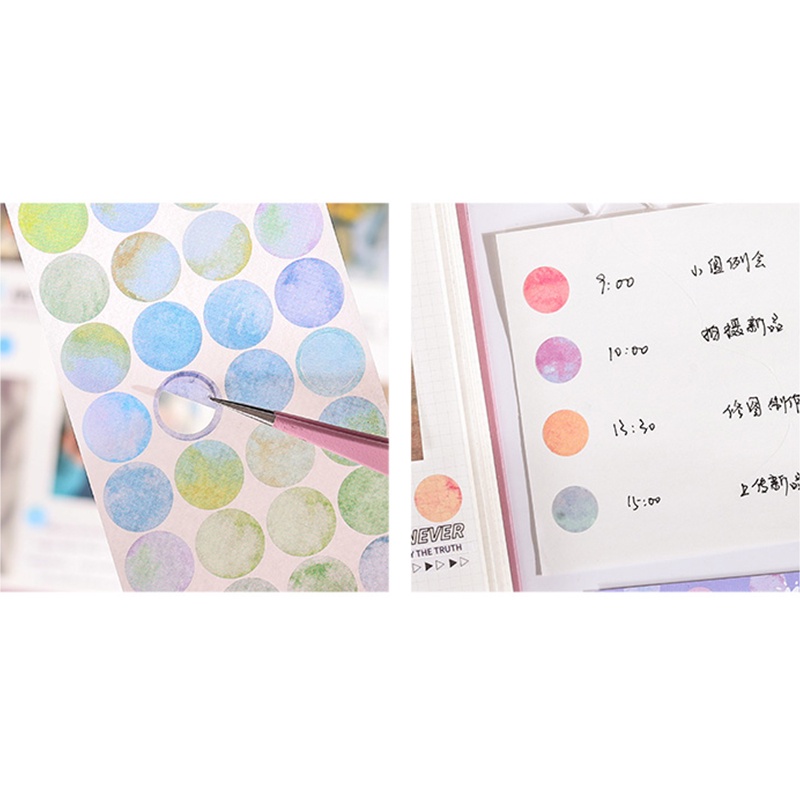 6lembar Colorful Monet Garden Series Round Dot Stickers Postcard Deco DIY Stiker Polkadot