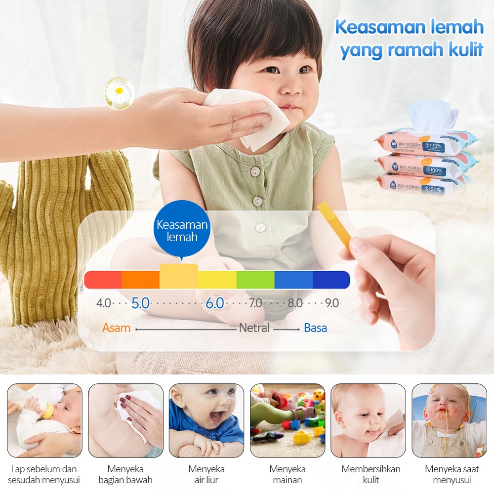 Halo Baby 80pcs/pack Tisu Basah Bay Newborn/Baby Wipes Hand And Mouth