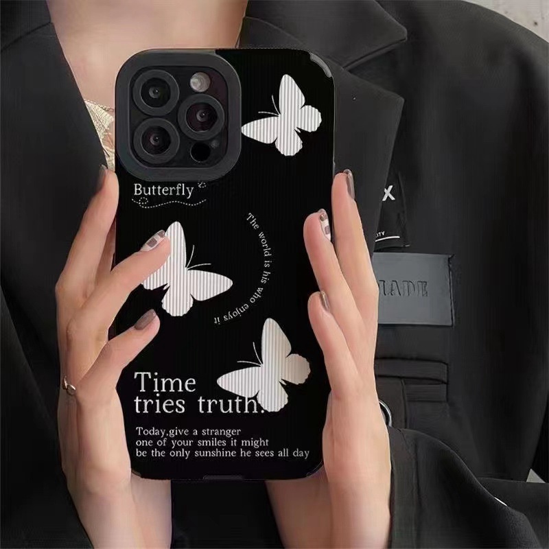 Black &amp; White Butterfly Leather Soft Case HP Samsung Galaxy A21S A12 A50S A30S A20 A30 A32 A22S A52S A72 A10S A33 A53 A73 A13 A04S A23 A51 A71 A31 Girl Woman FTD Casing