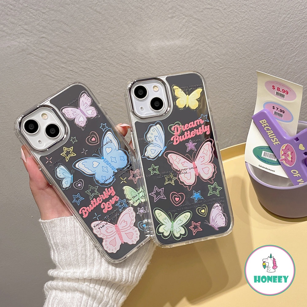 Korea Cermin Warna-Warni Kupu-Kupu Case Untuk iPhone 14 Pro Max Case Untuk Iphone13 12 /12pro 11 Pro Max Cermin Cantik Shockproof Phone Cover